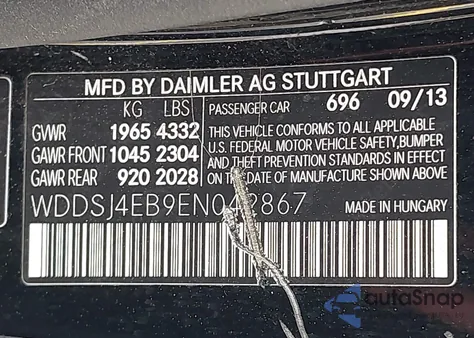 2014 Mercedes-Benz Cla 250 из США, поврежденный, VIN WDDSJ4EB9EN042867